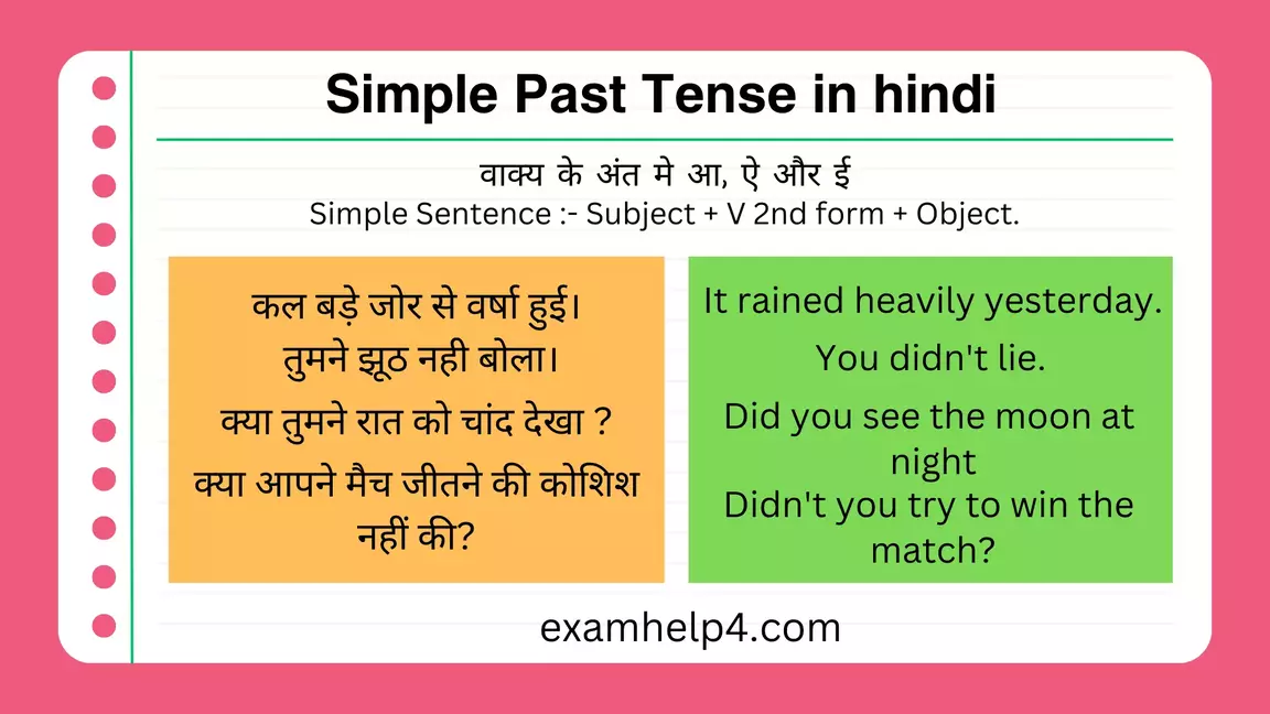 Exercise Of Simple Past Tense In Hindi